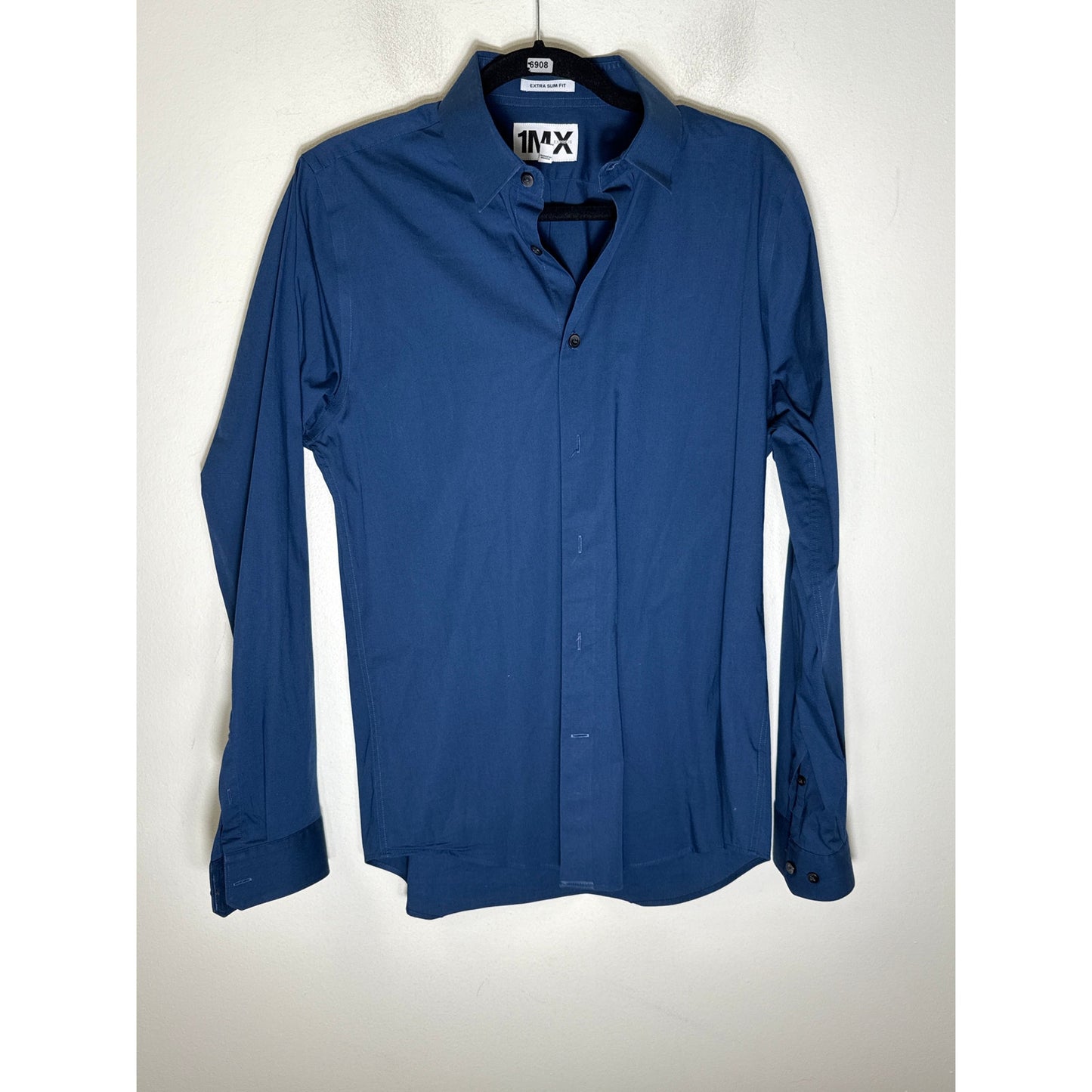 Men's 1MX Dark Blue Extra Slim Fit Button Down Dress Shirt Sz 15-15.5  (M)