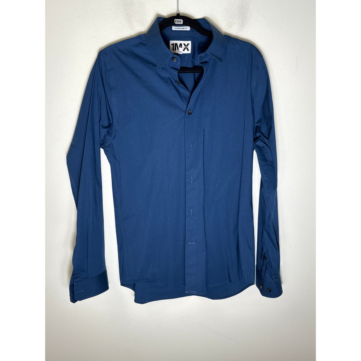 Men's 1MX Dark Blue Extra Slim Fit Button Down Dress Shirt Sz 15-15.5  (M)