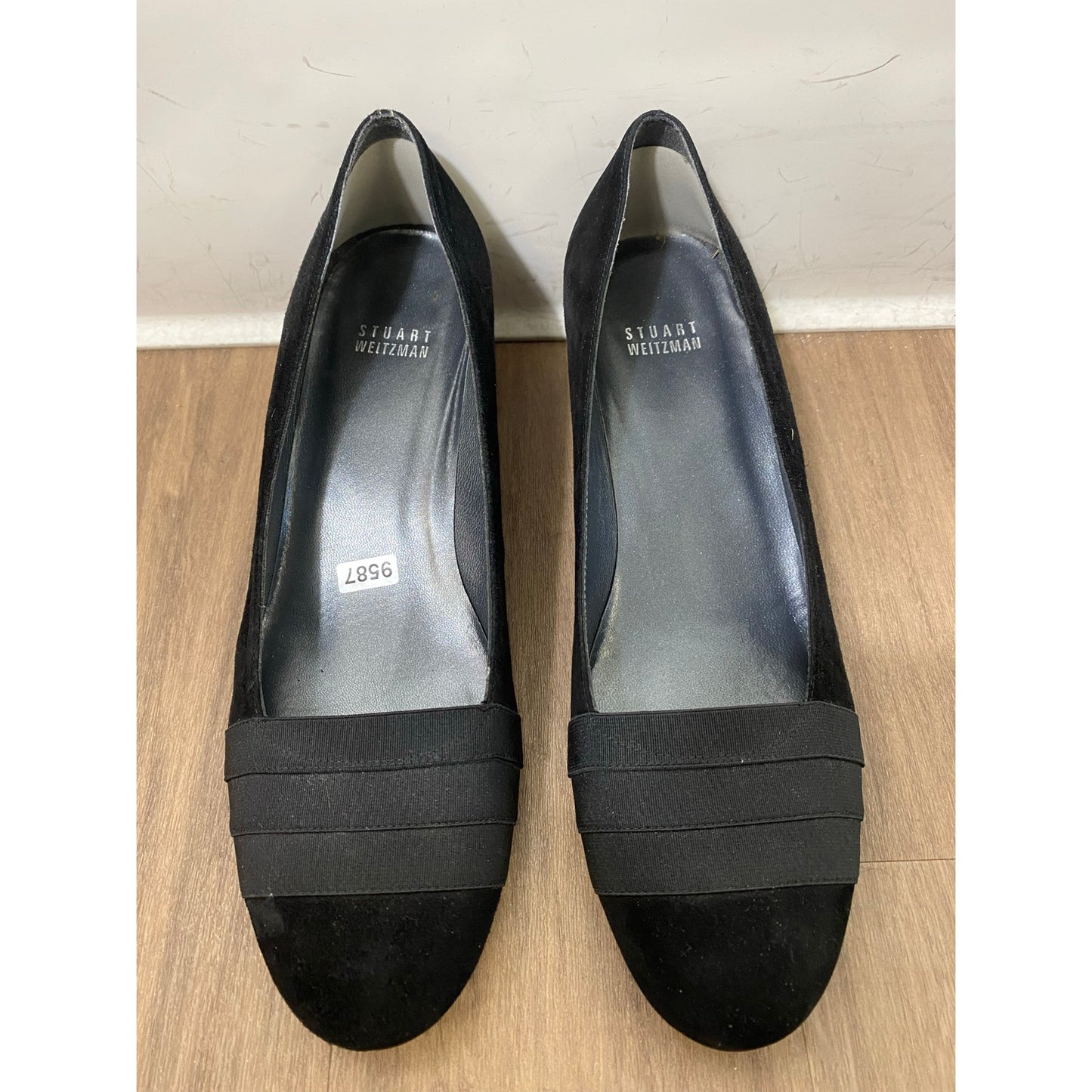 Stuart Weitzman Black Low Wedge Slip On with Rounded Toe Sz 9