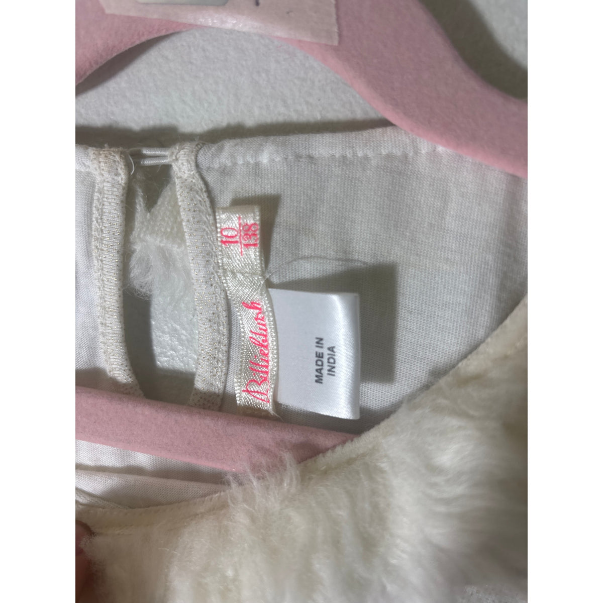 Girls Billie Blush Off White Fur Trimmed Long Sleeve Shirt Sz 10
