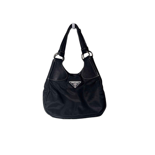 Prada Tessuto Hamal Small Nylon and Leather Shoulder Handbag OS