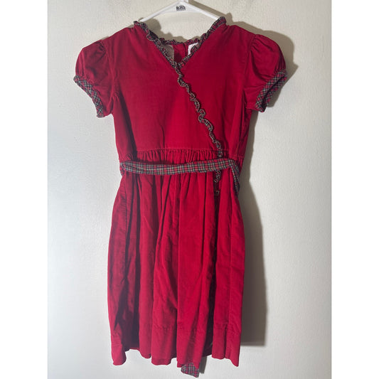 Girls Vintage Strasburg Red Corduroy Plaid Trim Dress Sz 8Y