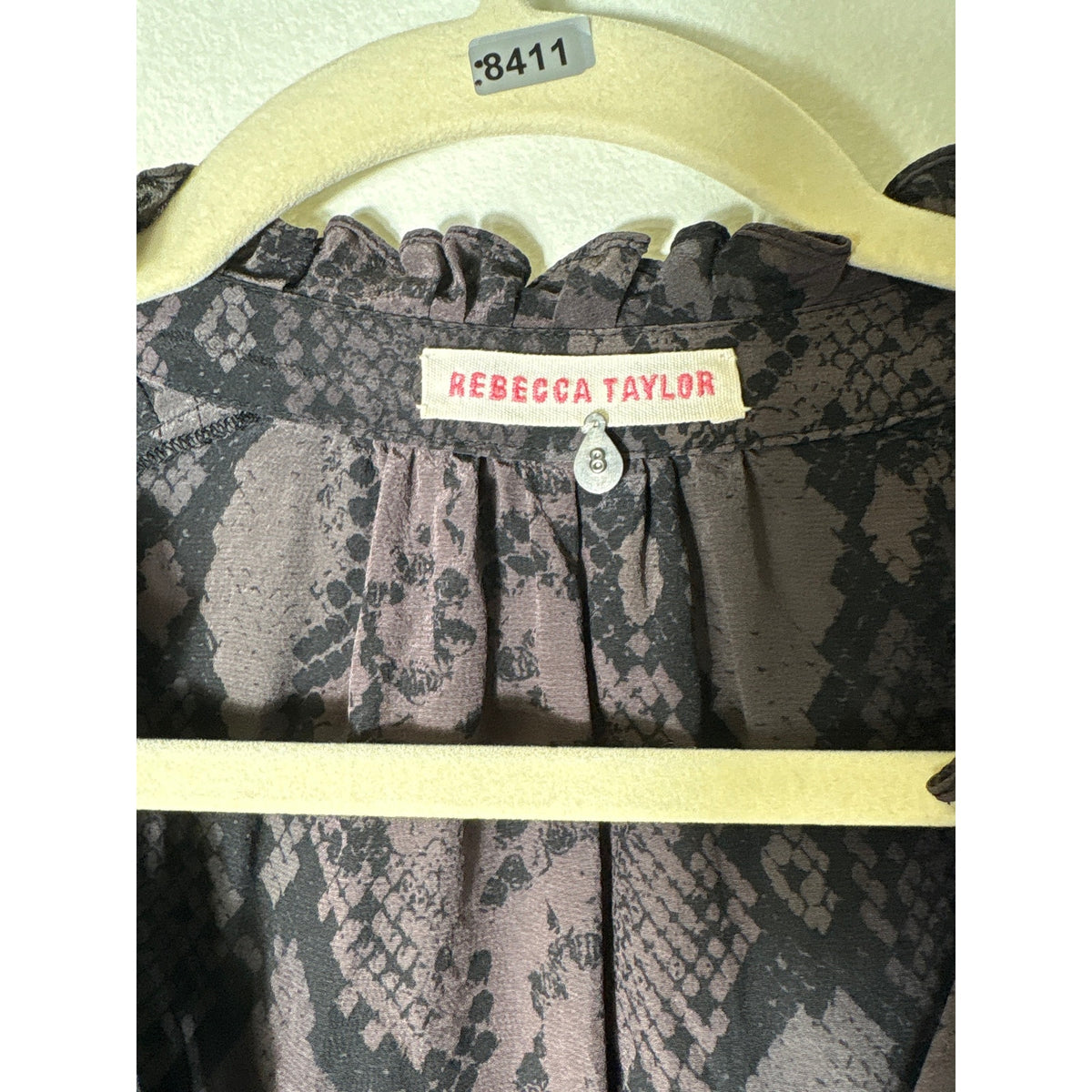 Rebecca Taylor Black Snake Skin Long Sleeve Silk Shirt Sz 8