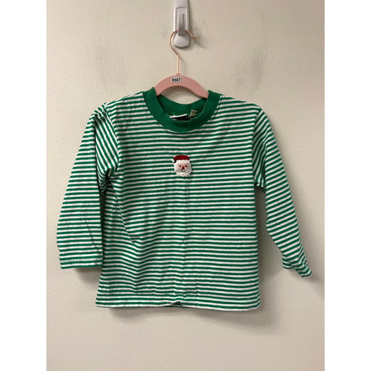 Luigi Kids Santa Embroidered Green and White Stripe Long Sleeve Sz 5