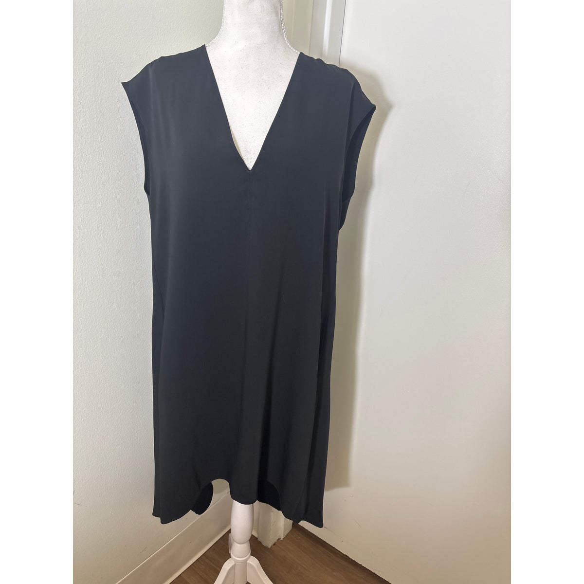Rachel Rachel Black Sleeveless V-Neck Hi Low Hem Midi Dress Sz L