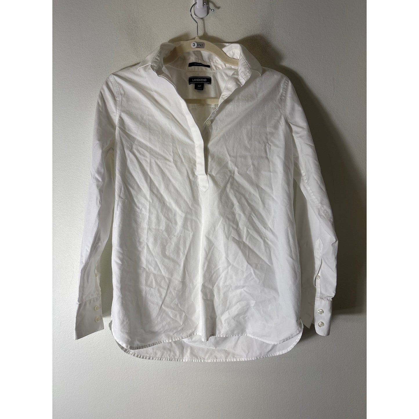 Lands End Crisp White Long Sleeve Tunic Style Shirt Sz 4P
