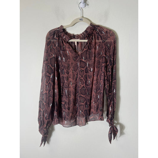 Rebecca Taylor Brick Red Black Long Sleeve Sheer Blouse Sz 6