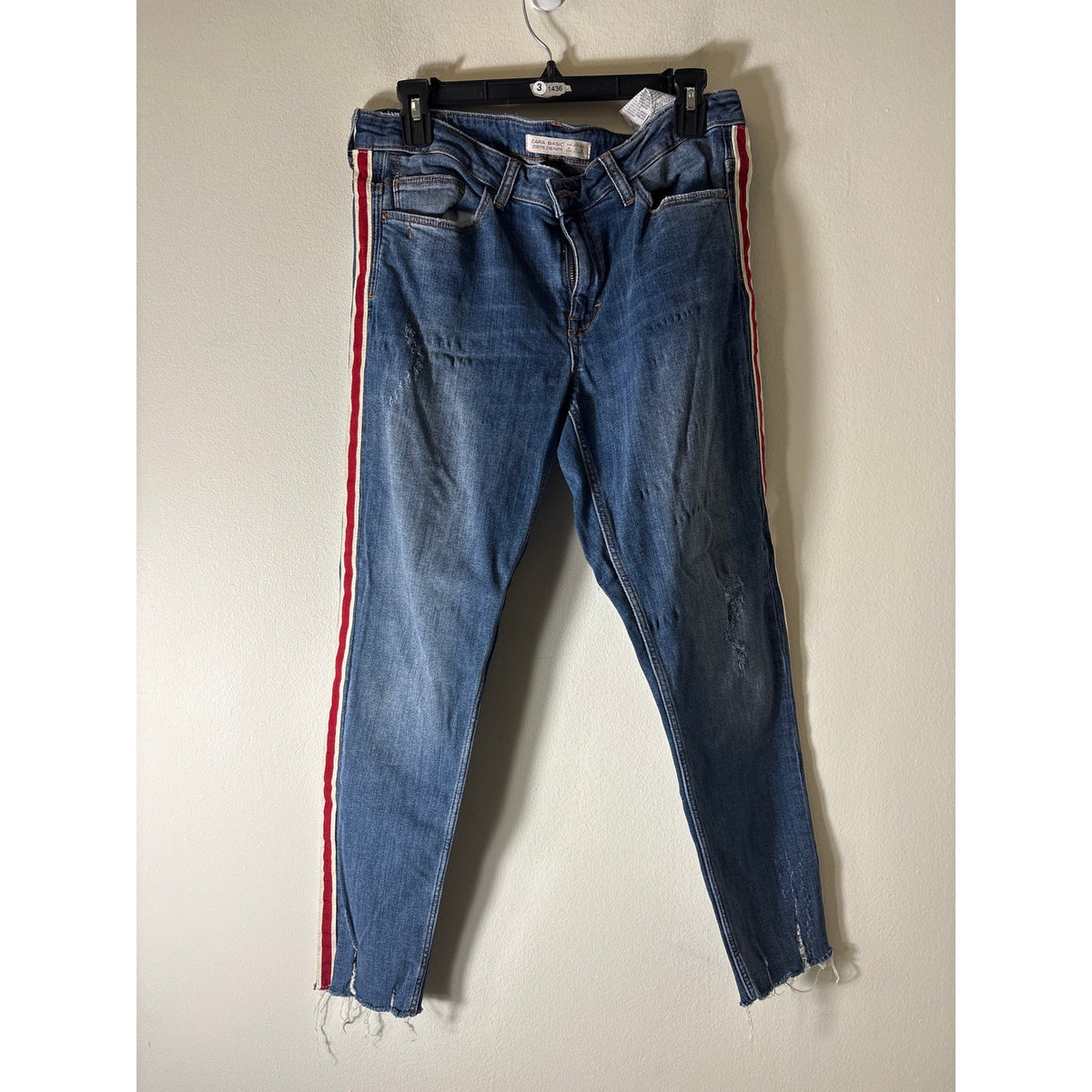 Zara Basic Red/White Side Stripe Denim Sz 10