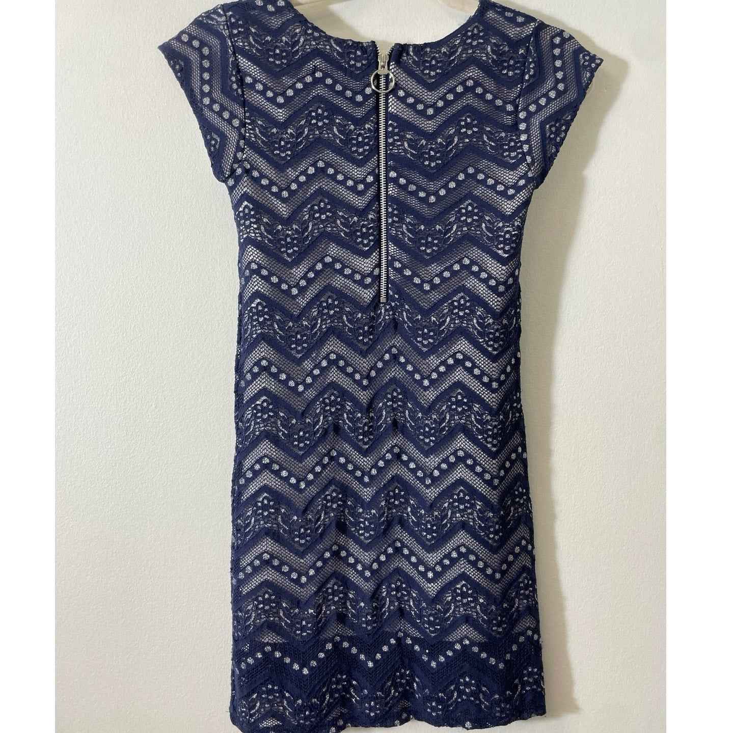 Girls Sally Miller Blue Silver Cap Sleeve Dress Sz M