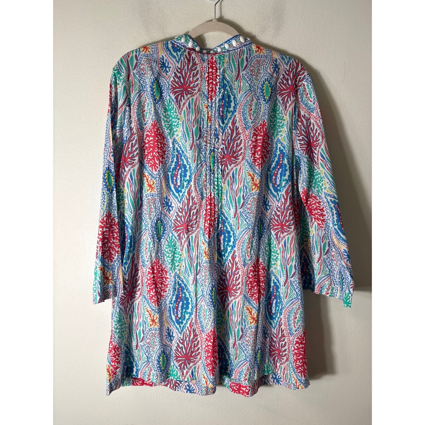 Lilly Pulitzer Blue Long Sleeve Cotton V-Neck Tunic Sz XL