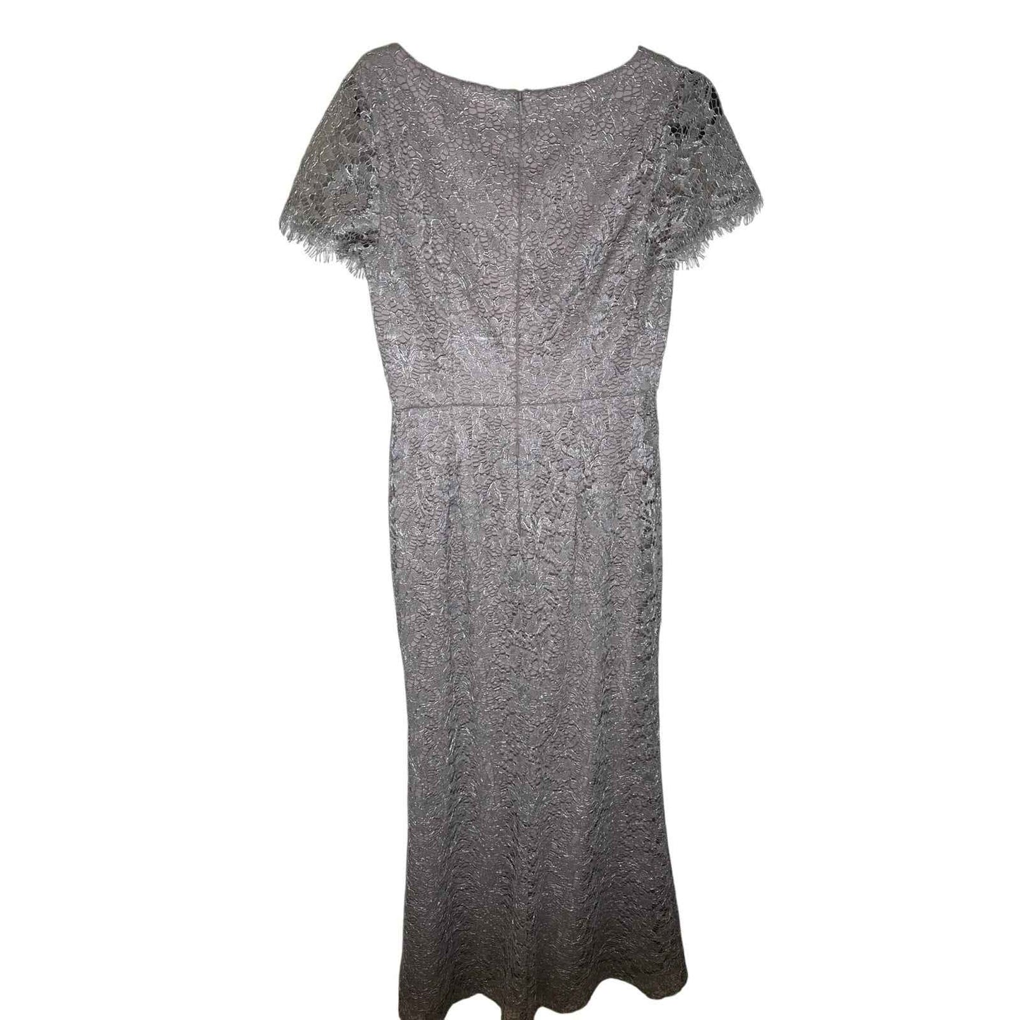 JS Collections Silver Lace Short Sleeve Full Length Gown Sz 4