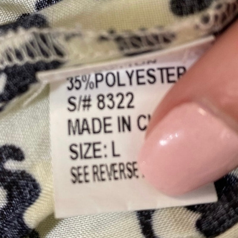 BLVD Off-white/Black Elephant Print Halter Top Sz L