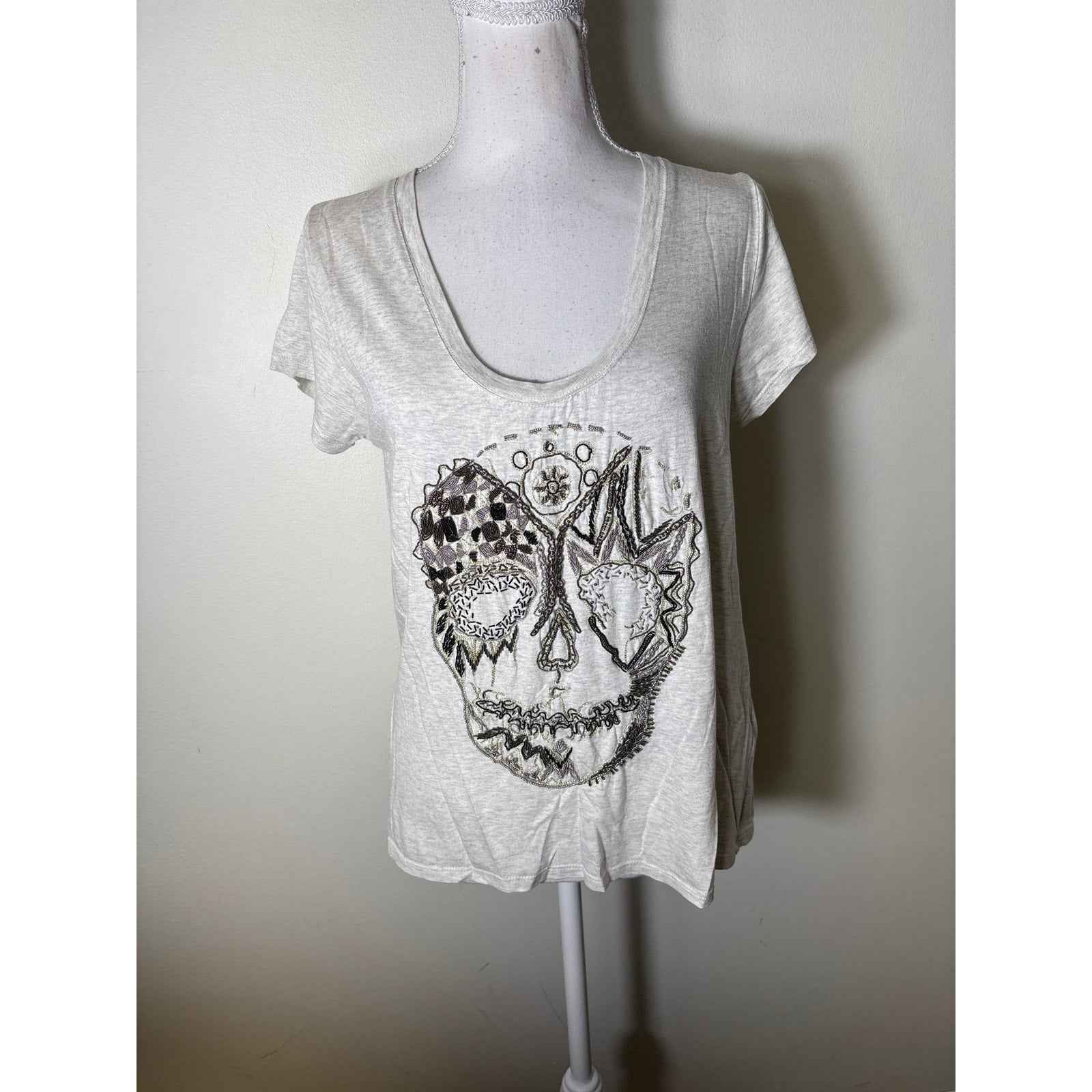 Zadig & Voltaire Gray Beaded Skull Sleevless Tee Sz M