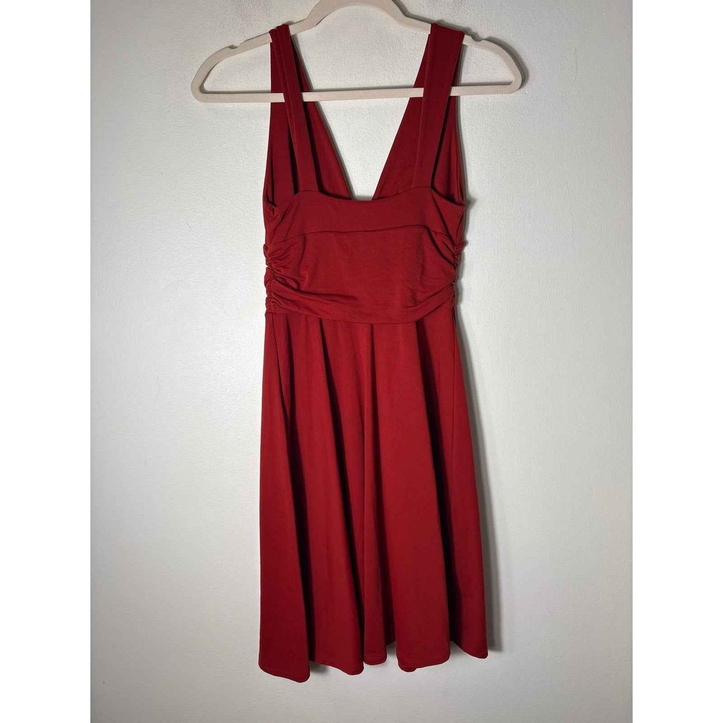 Susana Monaco Dark Orange Red Deep V Midi Dress Sz S