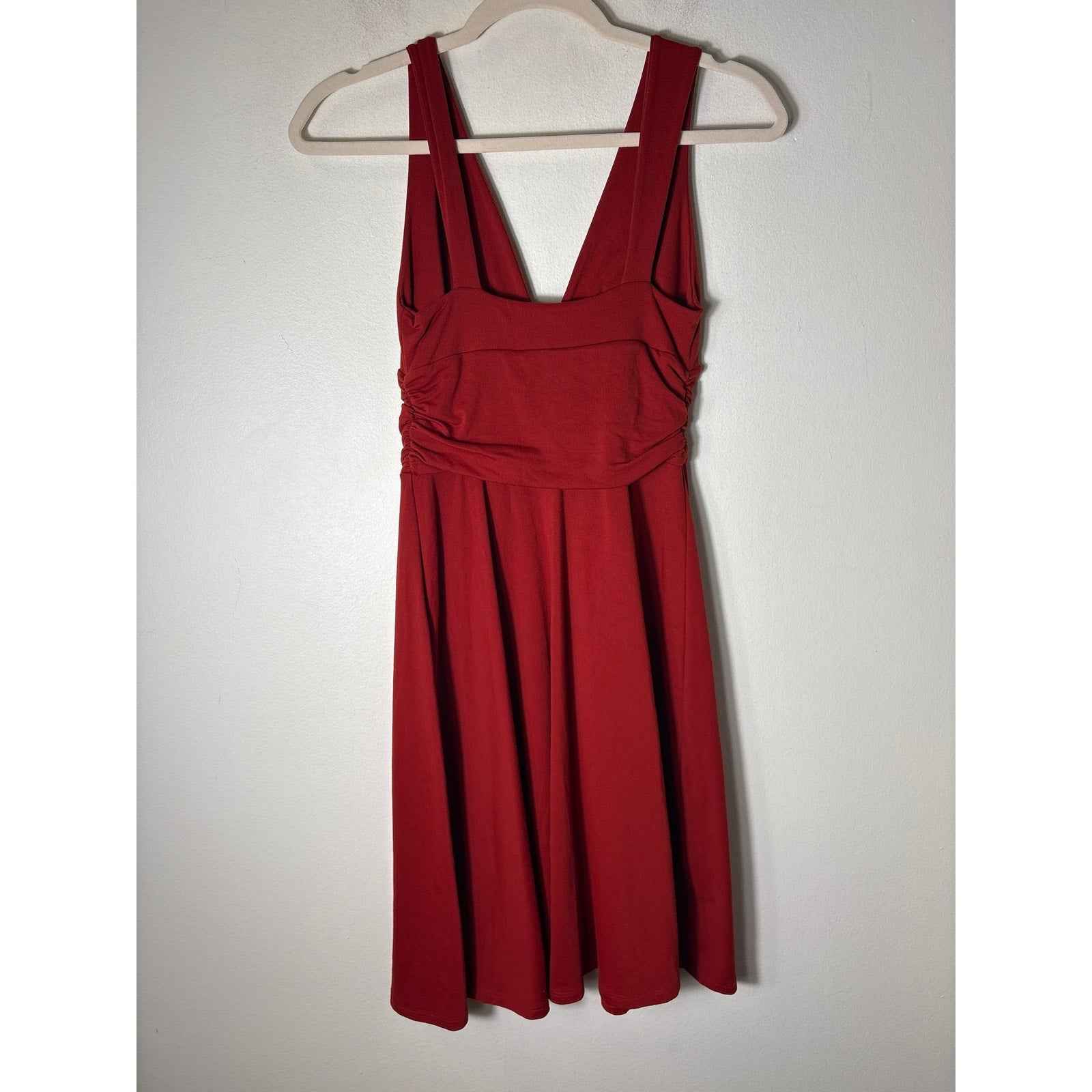 Susana Monaco Dark Orange Red Deep V Midi Dress Sz S
