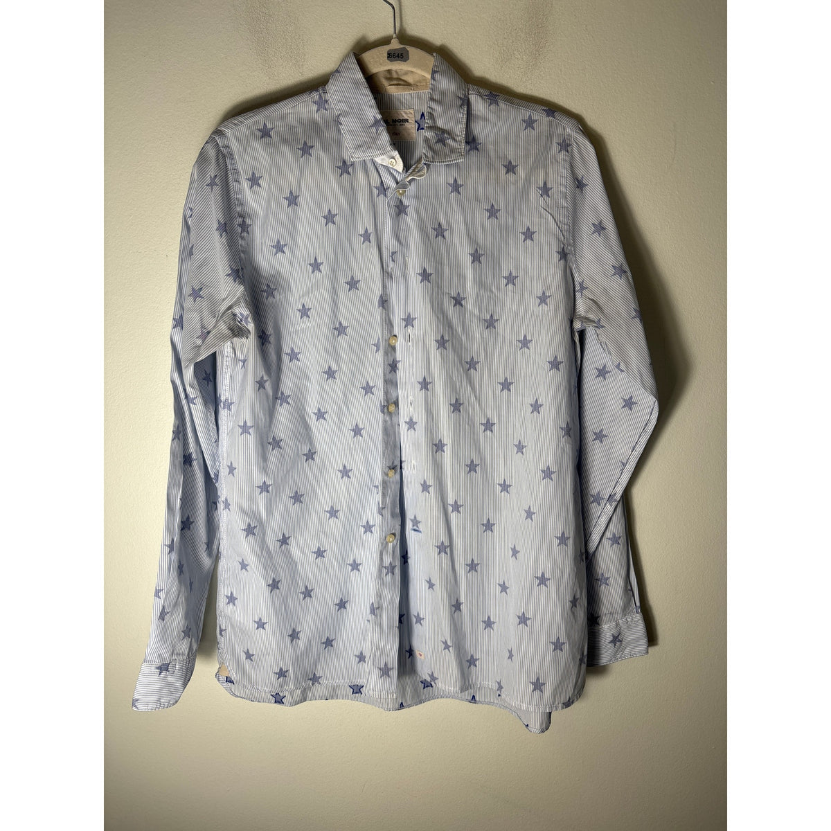 Fil Noir Light Blue Stars and Stripes Long Sleeve Cotton Button Up Sz 38