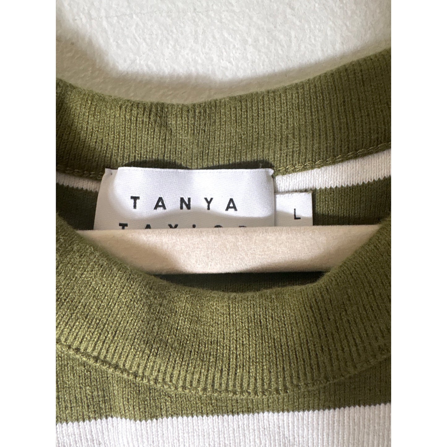 Tanya Taylor Olive Green Stripe Sleeveless Wrap Sweater Sz L