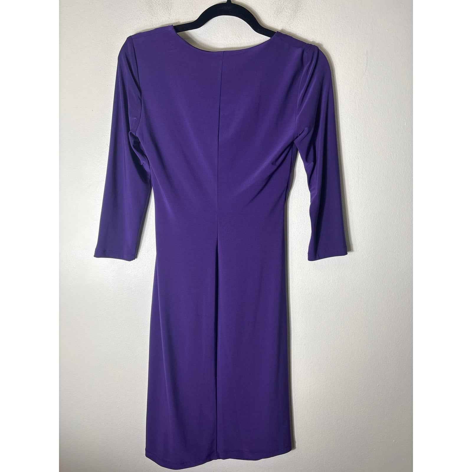 American Living Dress Dark Purple Ruched Long Sleeve Midi Dress Sz 4