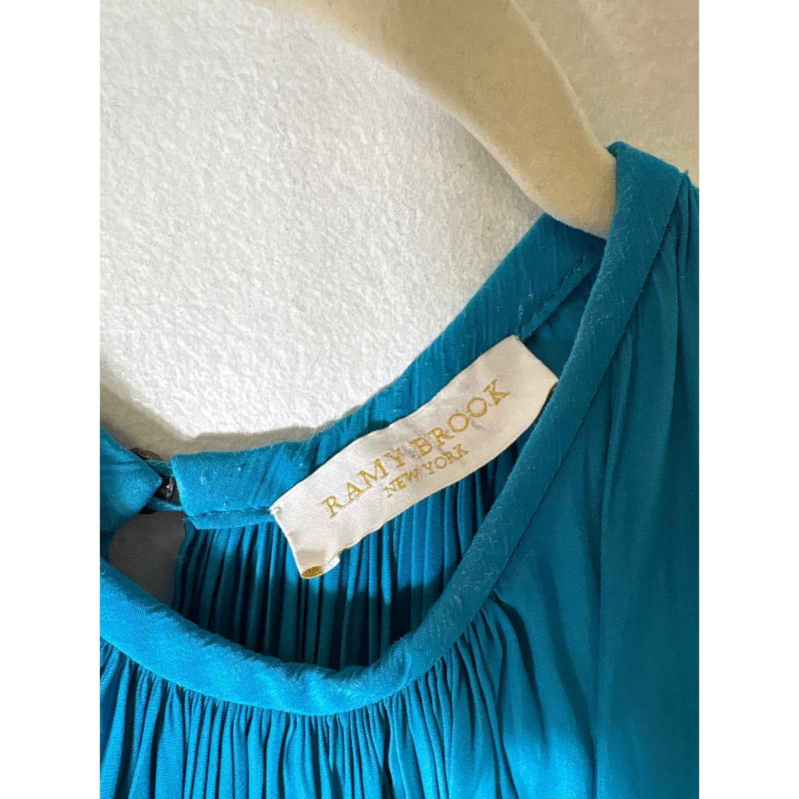 Ramy Brook Teal Elastic Smocked Waist Mini Dress Sz S