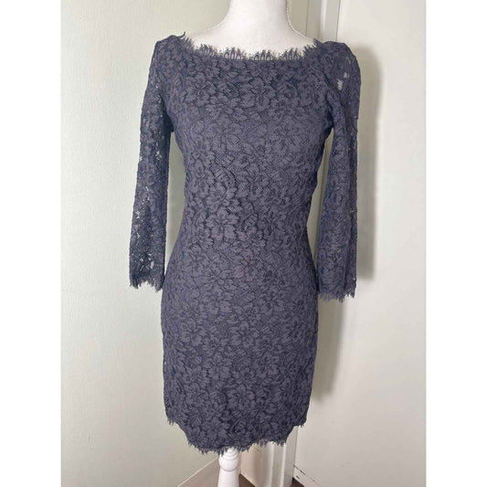 Diane Von Furstenberg Dark Plum Long Sleeve Knee Length Spec Occasion Dress Sz 2
