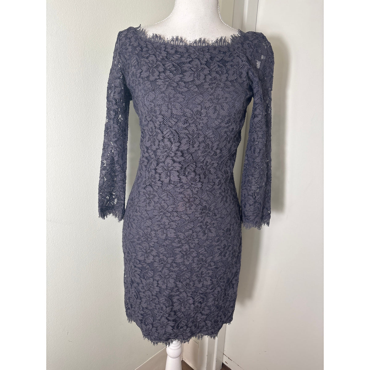 Diane Von Furstenberg Dark Plum Long Sleeve Knee Length Spec Occasion Dress Sz 2