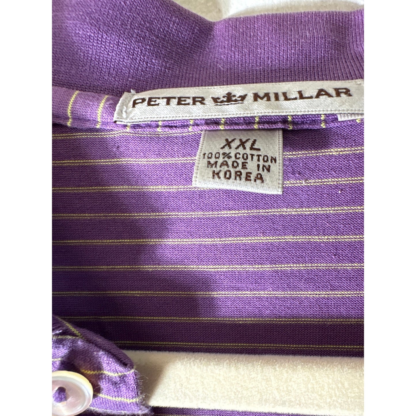 Mens Peter Millar Purple Stripe Short Sleeve Polo Style Shirt Sz XXL