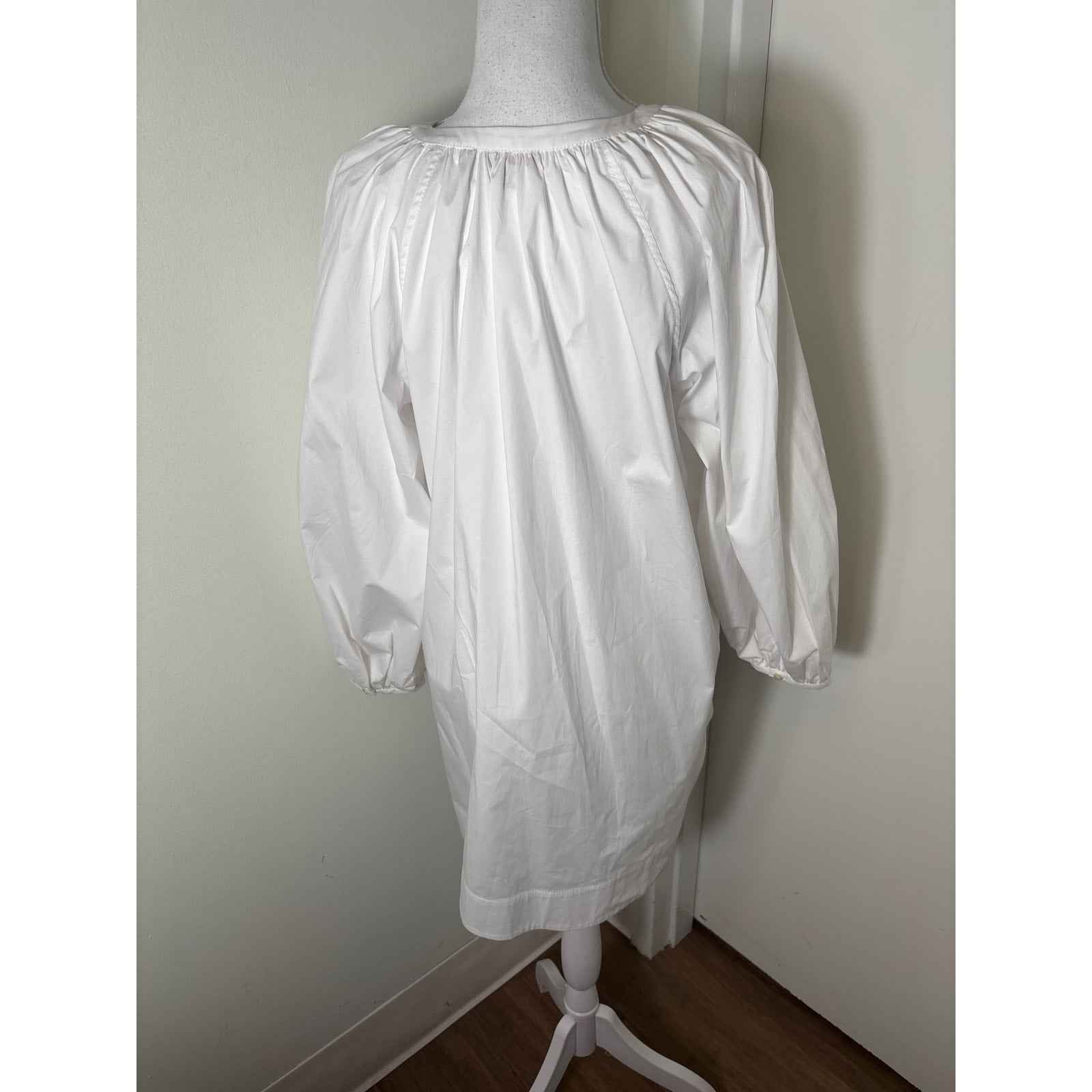 Staud White Long Puff Sleeve Cotton Button Up Mini Dress Sz L