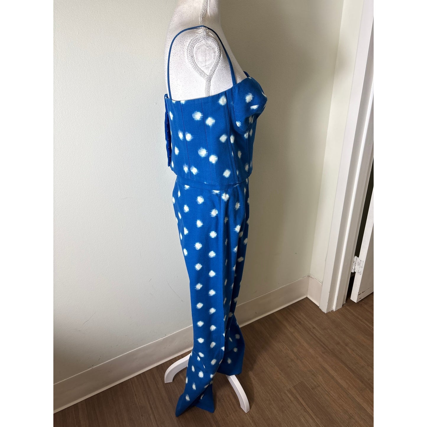 De Castro Campo Blue and White Corset Bustier Top and Pants Set Sz L