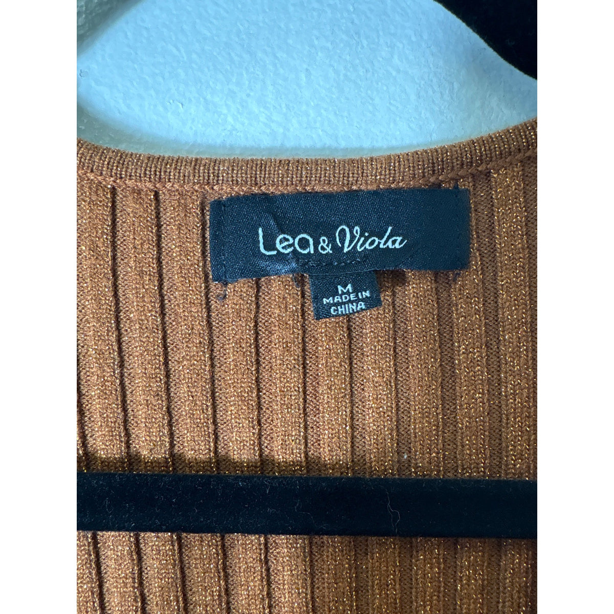 Lea & Viola Brown Shimmer  Ribbed Cross Front Mini Dress Sz M