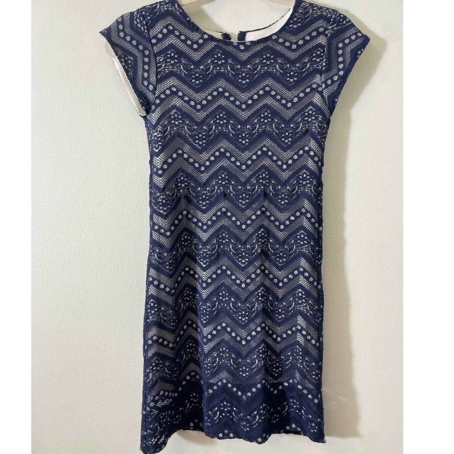 Girls Sally Miller Blue Silver Cap Sleeve Dress Sz M
