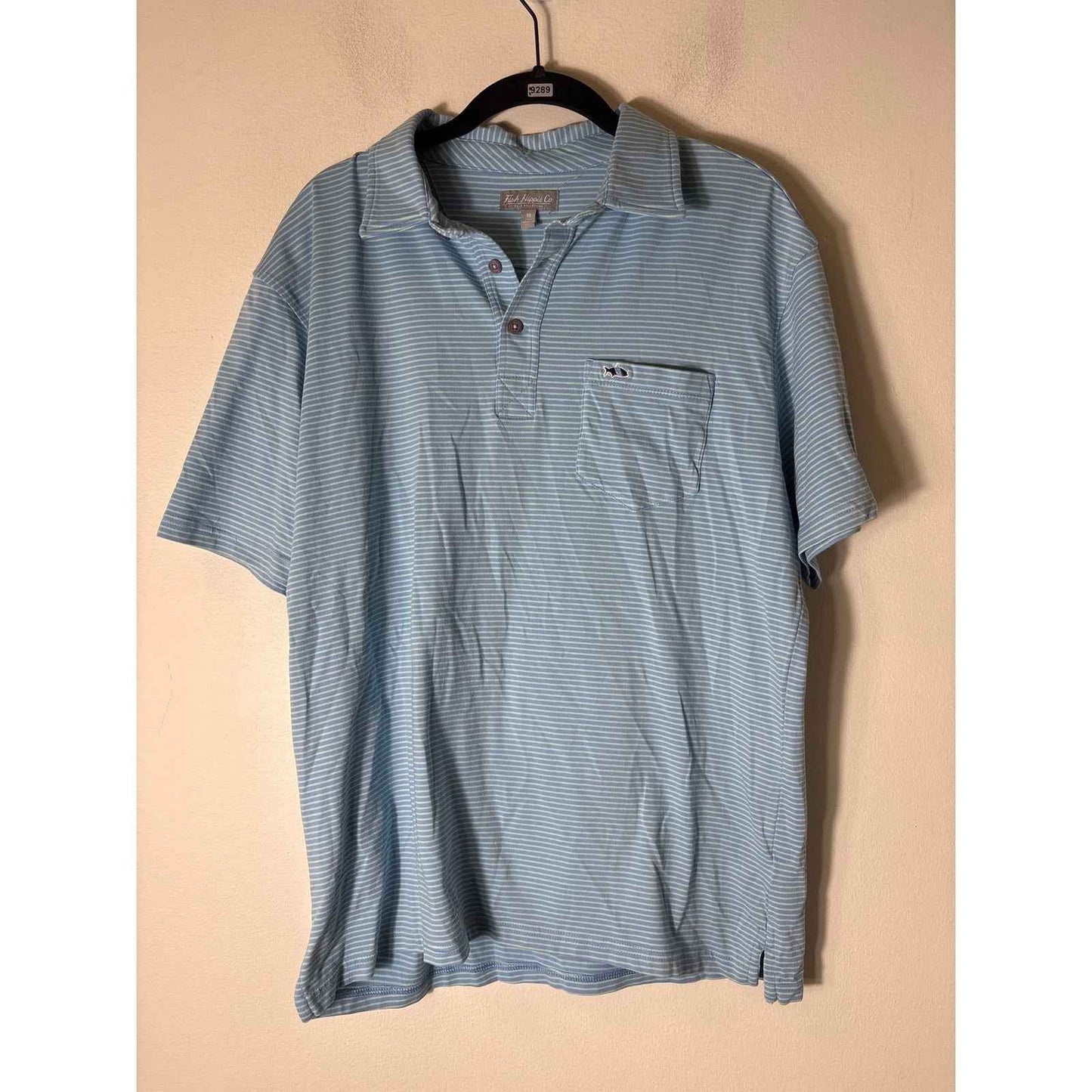 Mens Fish Hippie Co. Blue Green Stripe Short Sleeve Golf Shirt Sz m