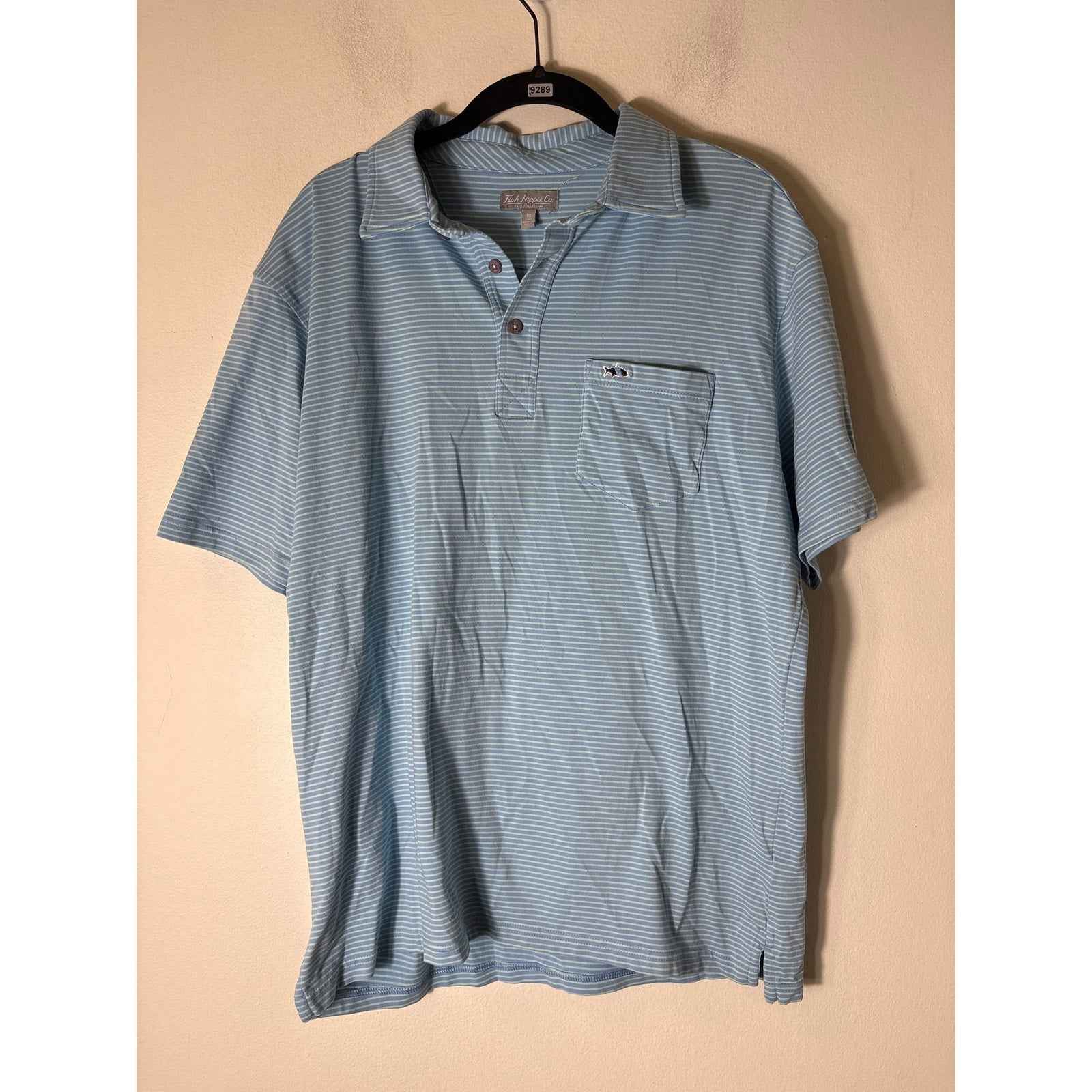 Mens Fish Hippie Co. Blue Green Stripe Short Sleeve Golf Shirt Sz m