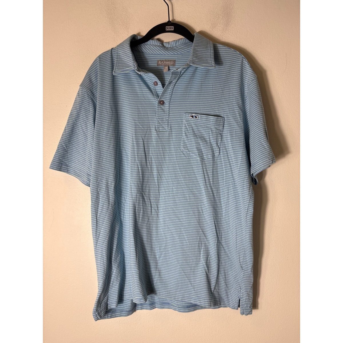 Mens Fish Hippie Co. Blue Green Stripe Short Sleeve Golf Shirt Sz m