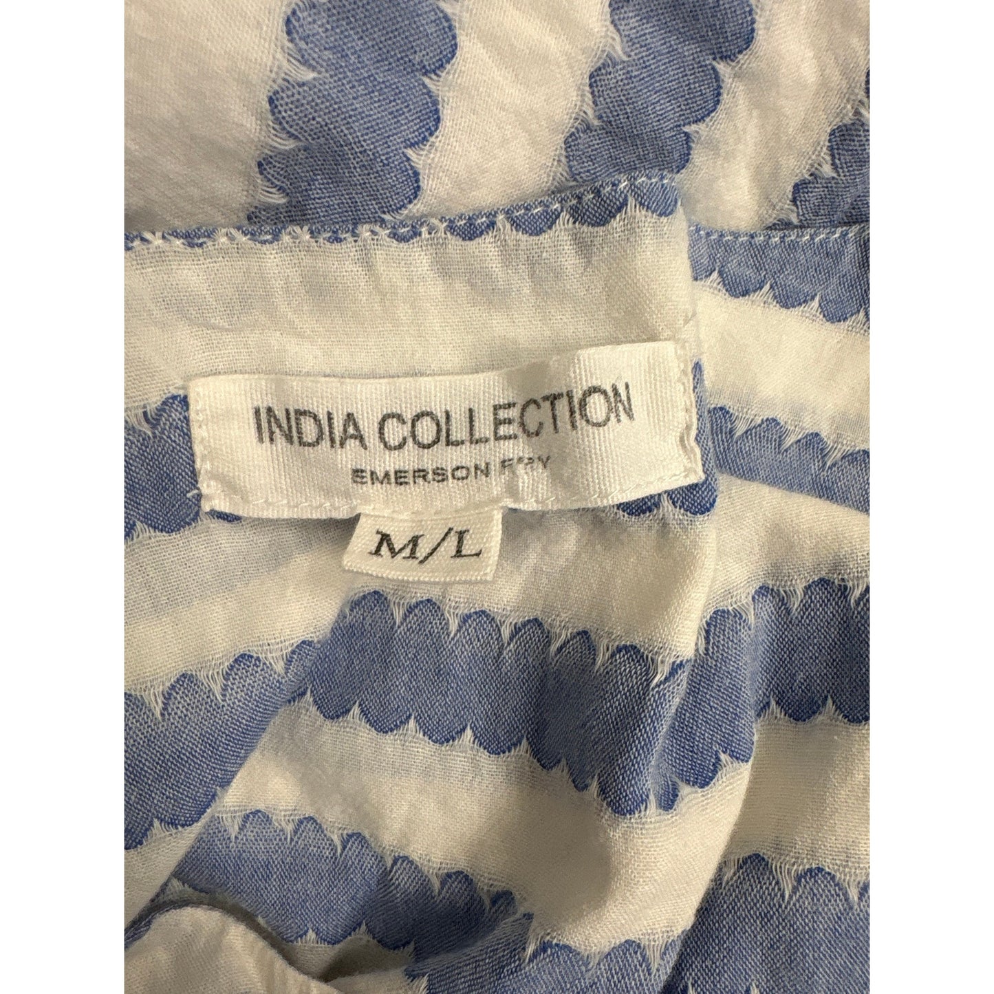 India Collection by Emerson Fry Blue and White Drop Waist Tiered Dress Sz M/L