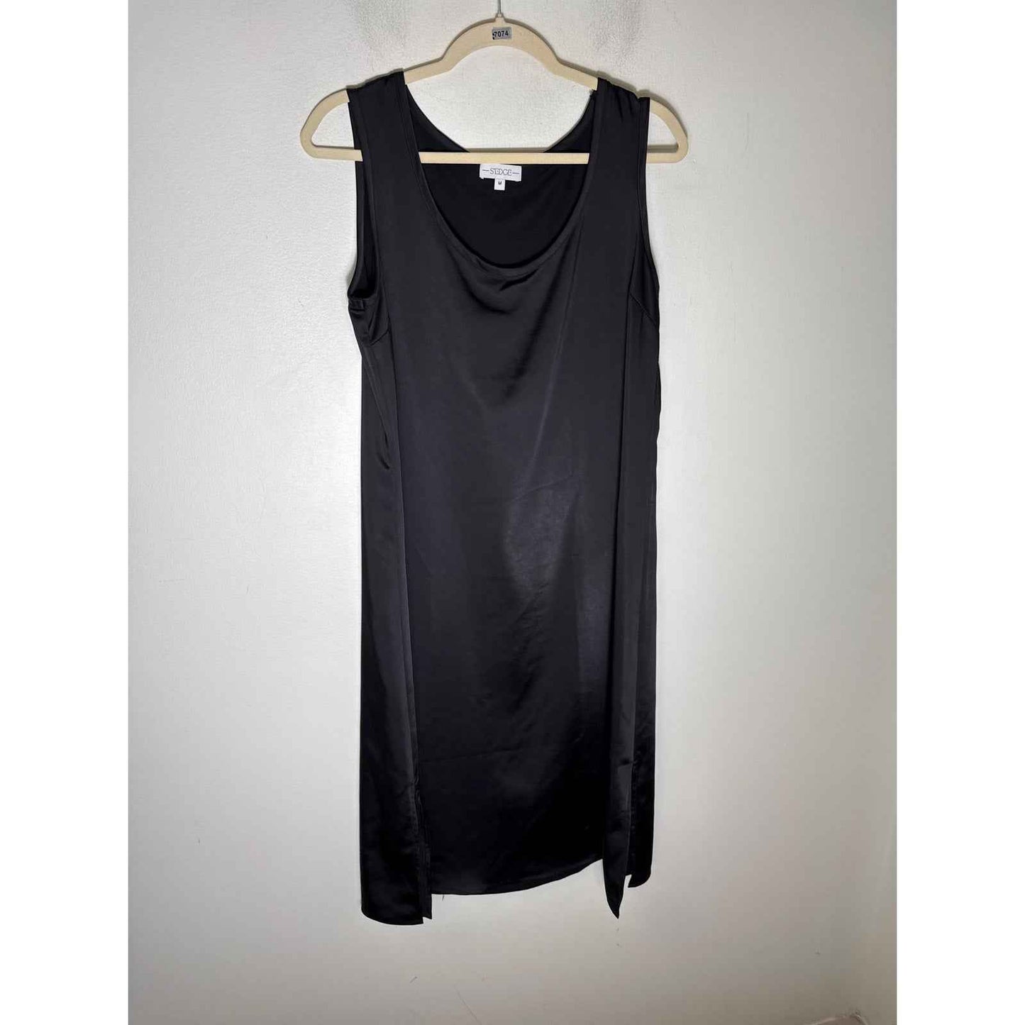 S'Edge Black Sleeveless Satiny Midi Dress Sz M