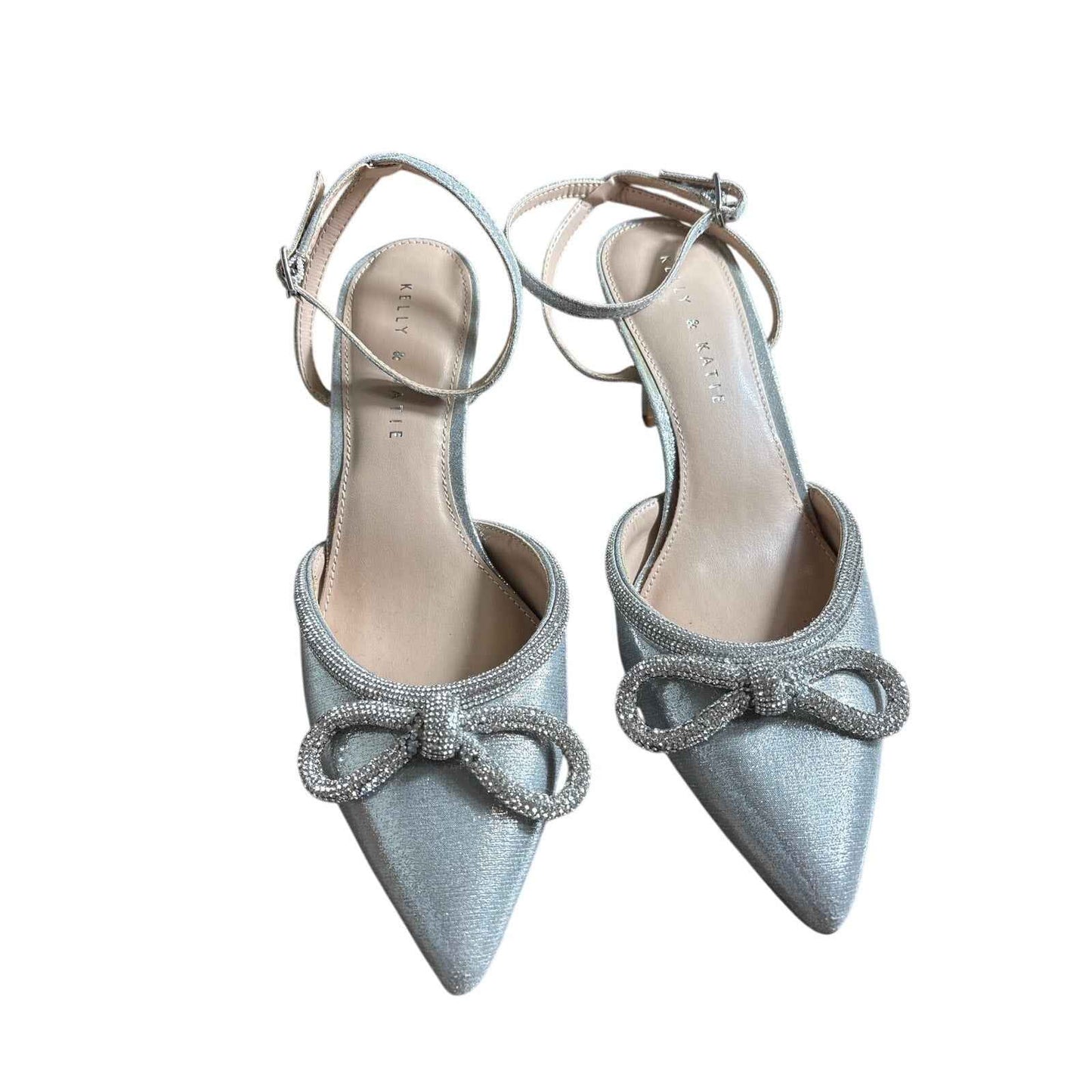Katie & Kate Silver Metalic High Heel Bow Mule with Rhinestones Sz 8.5
