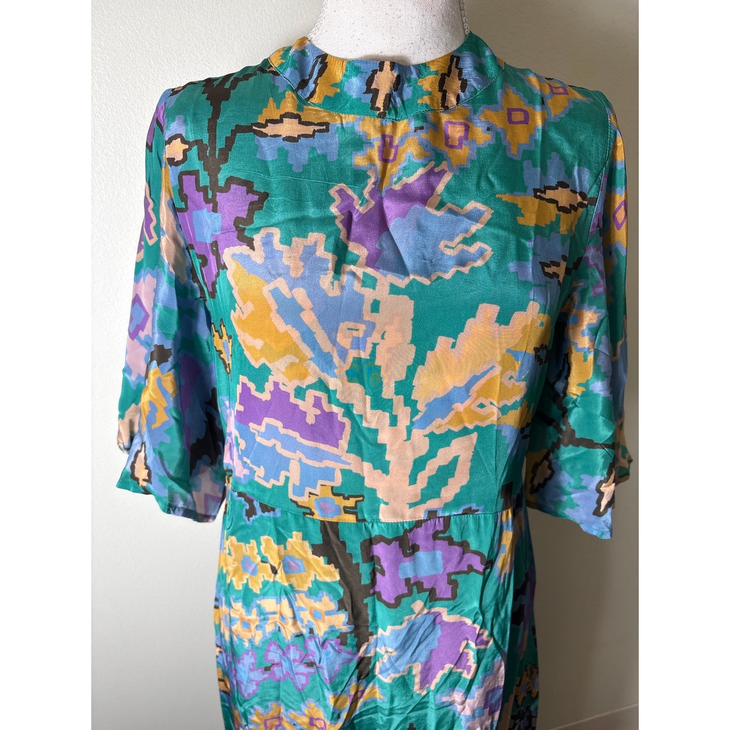 Oliphant Green Half Flutter Sleeve Maxi Dress Sz S