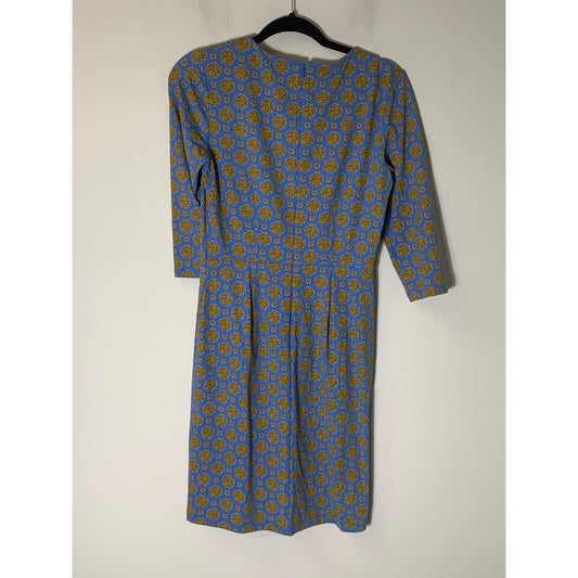 J. McLaughlin Blue and Yellow Half Sleeve Fitted Midi Dresss Sz S
