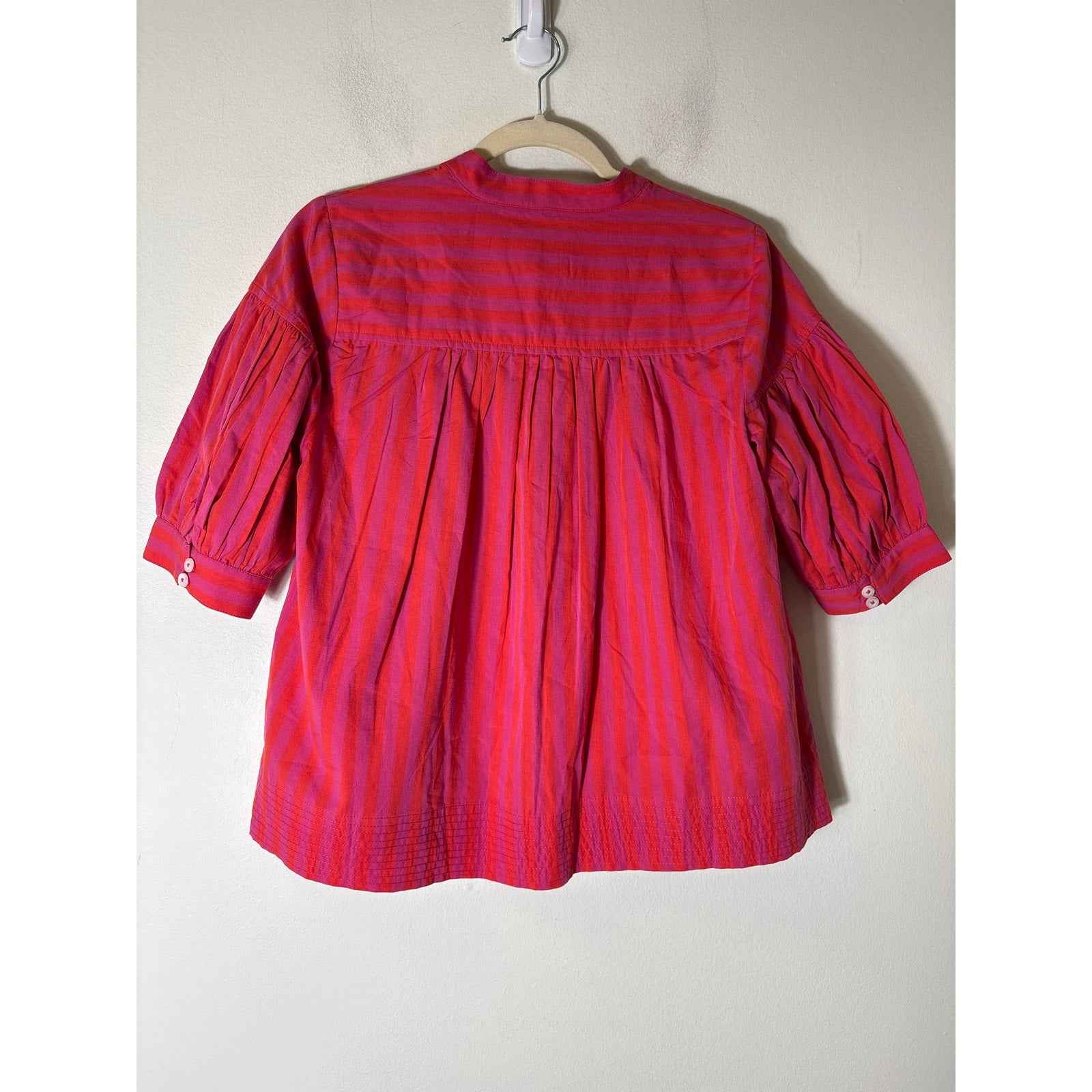 by Anthropologie Purple Red Stripe Half Puff Sleeve Tunic Sz S