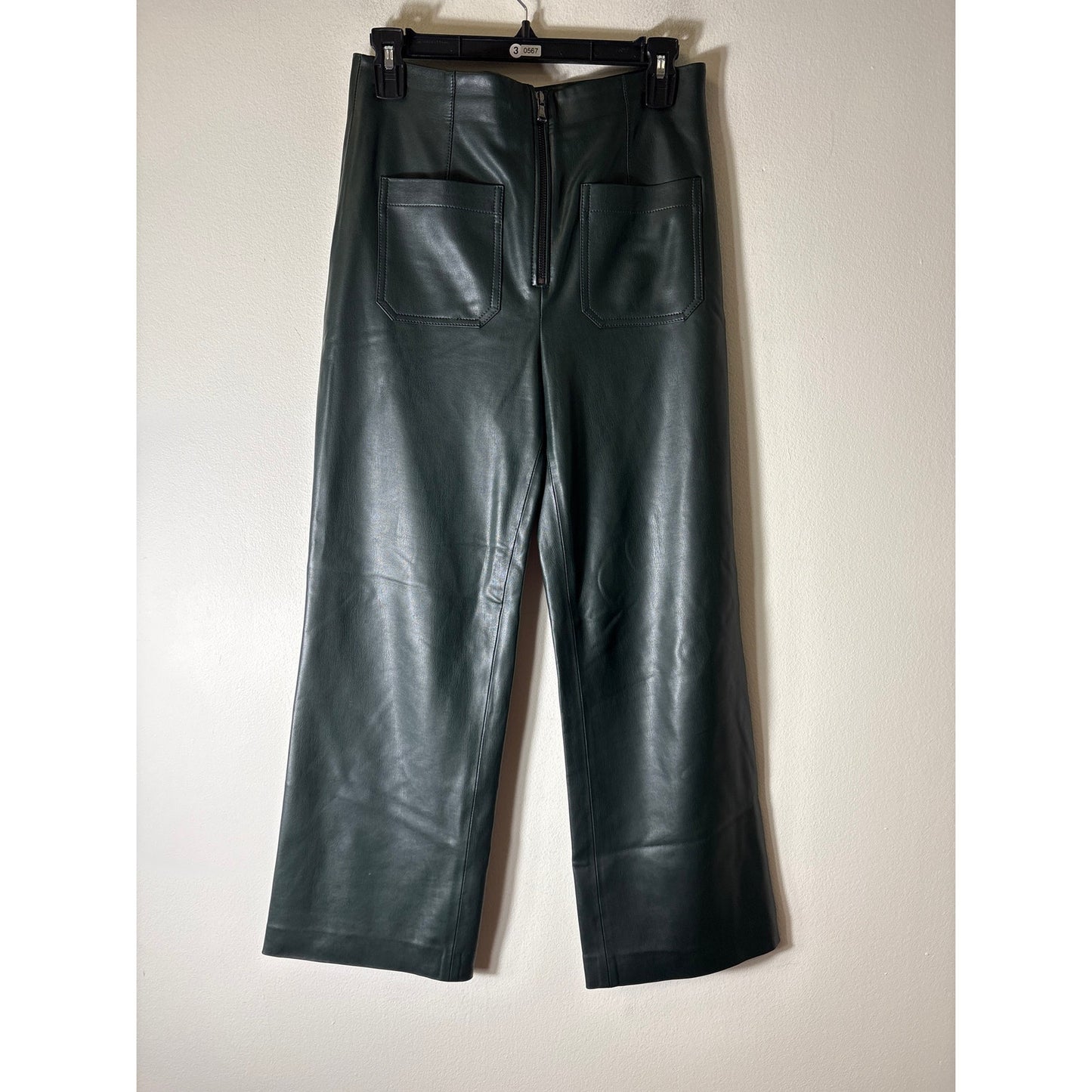 Veronica Beard Forest Green Front Pocket Faux Leather Pants Sz 4