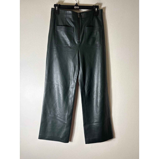 Veronica Beard Forest Green Front Pocket Faux Leather Pants Sz 4