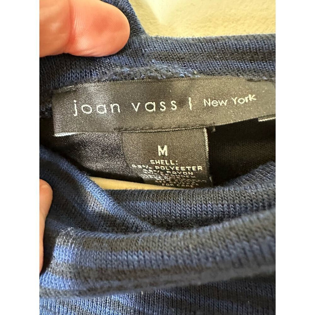 Joan Vass Blue Striped Turtleneck Sweater Dress Medium