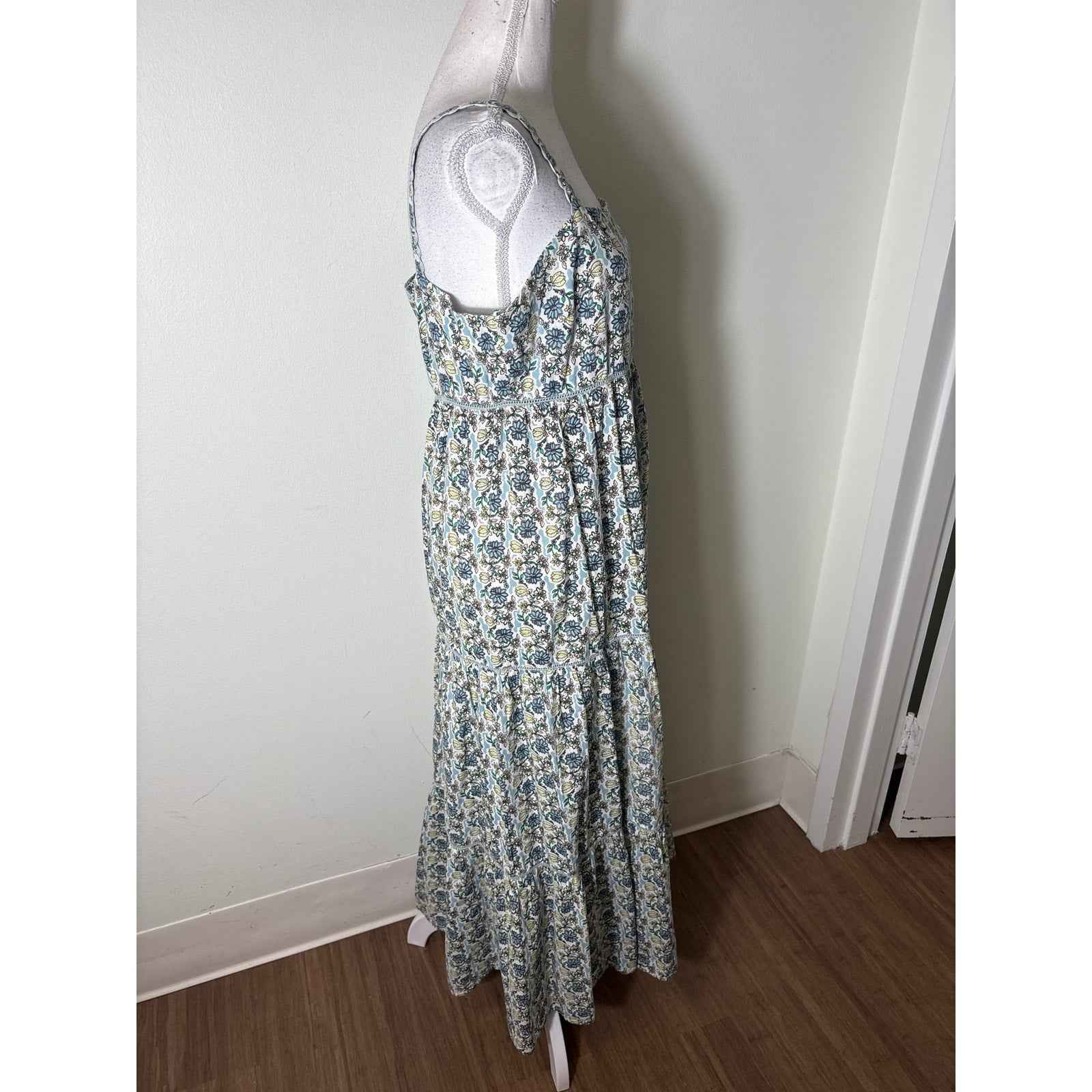 Ro's Garden Lattice Floral Blue & Yellow Dress Sz M