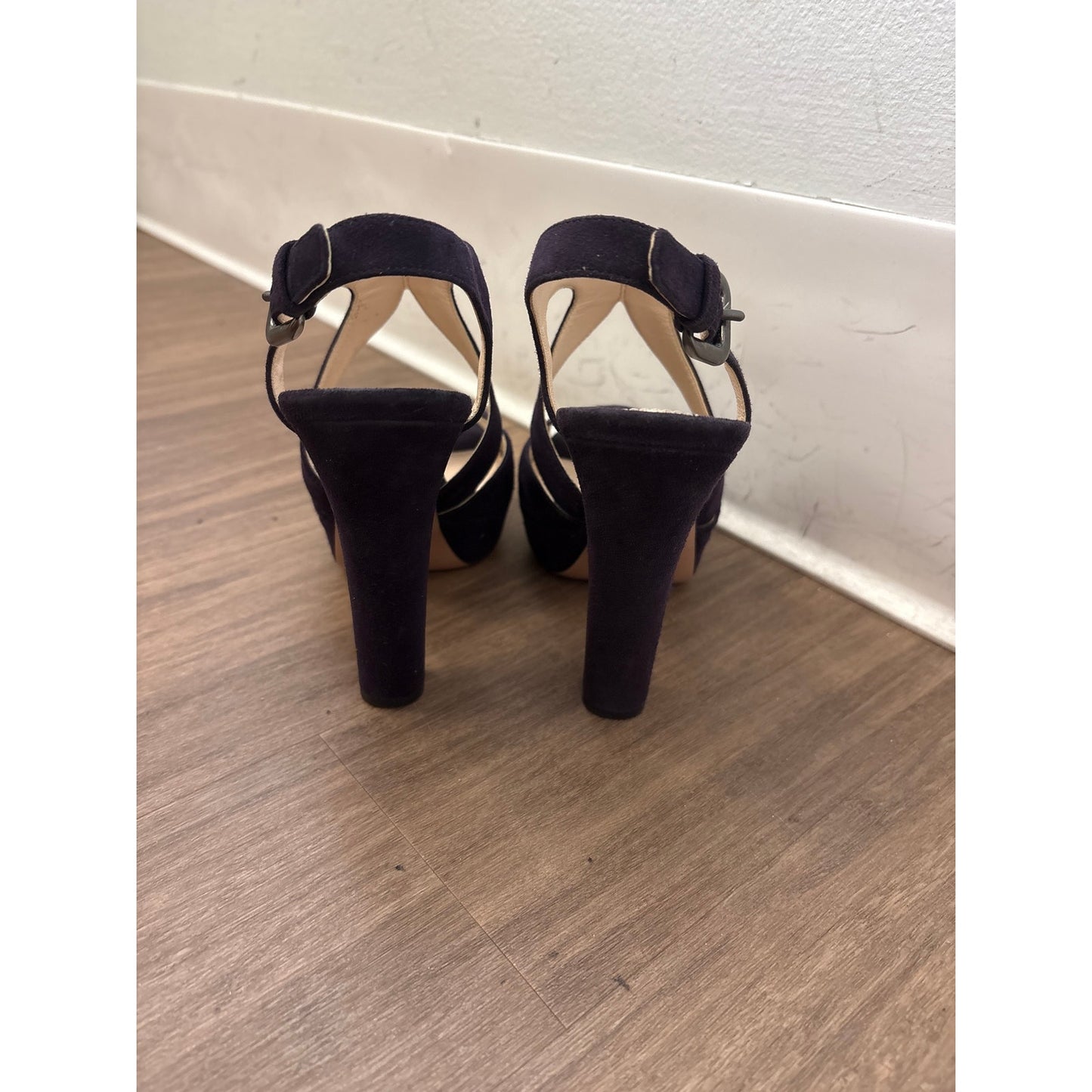 Prada Maroon Suede Peep Toe Stilleto Platform Shoe Sz 36