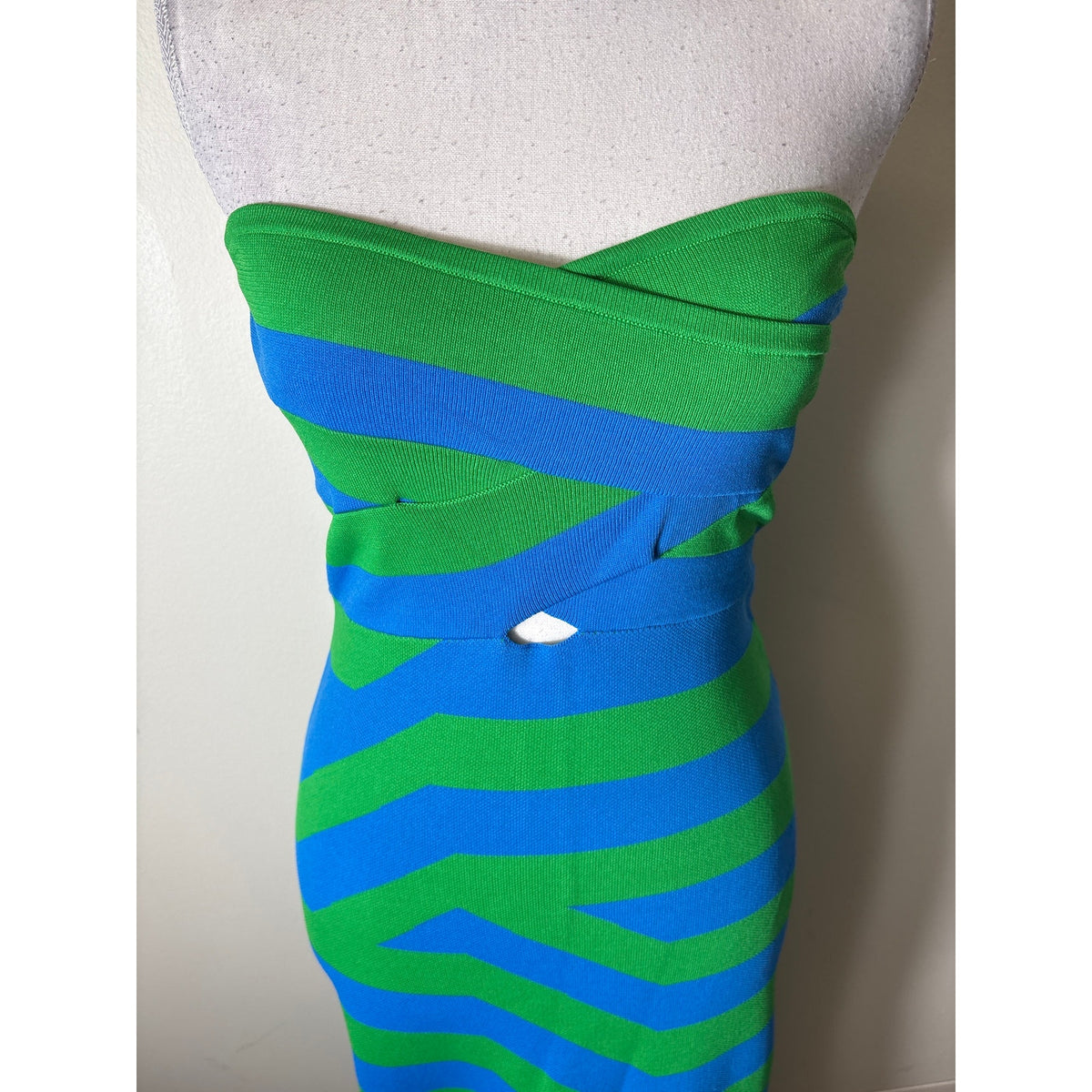The Wolf Gang Blue and Green Bandeu Bodycon Dress Sz S