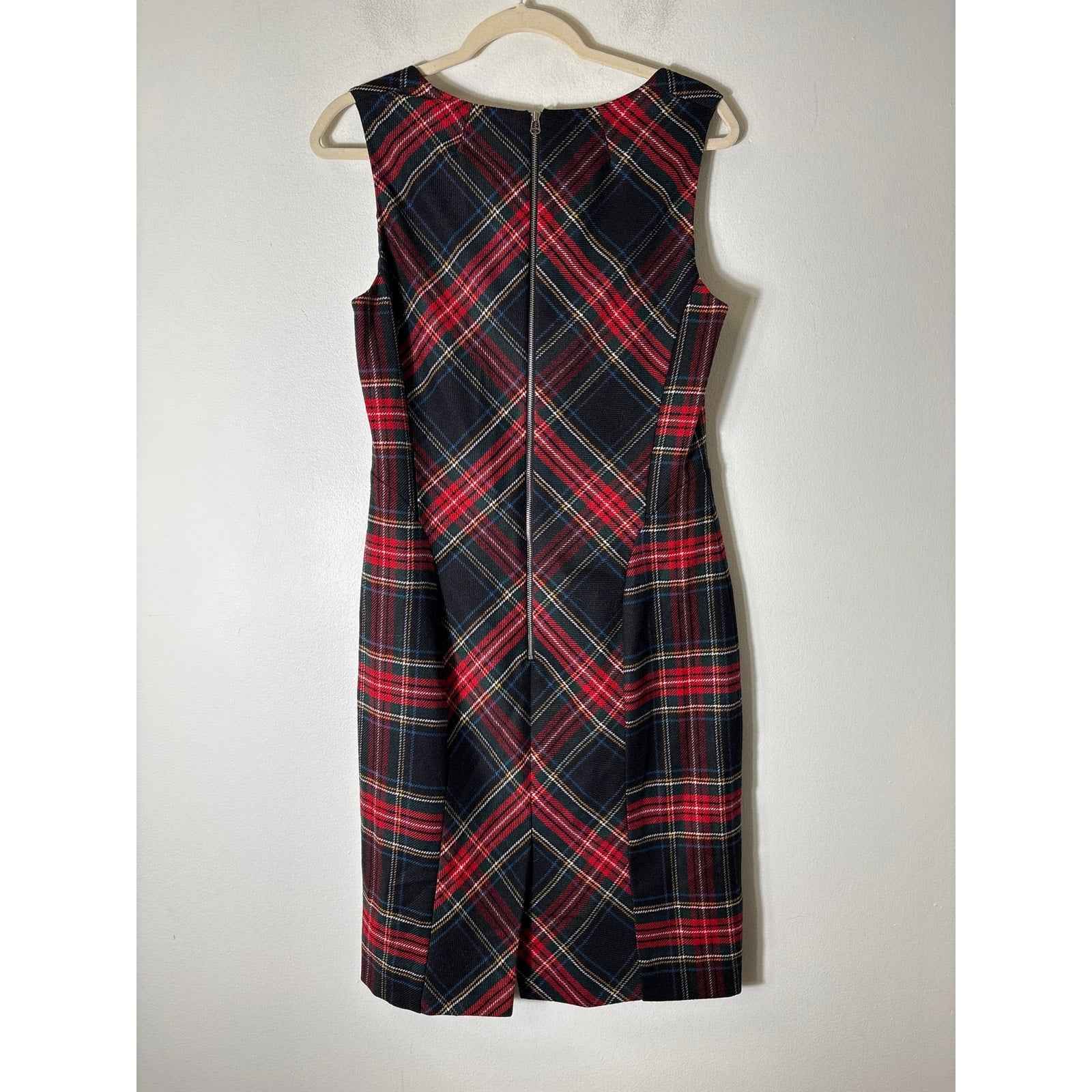 Etcetera Red Plaid Sleeveless Wool Blend Midi Dress Sz 8