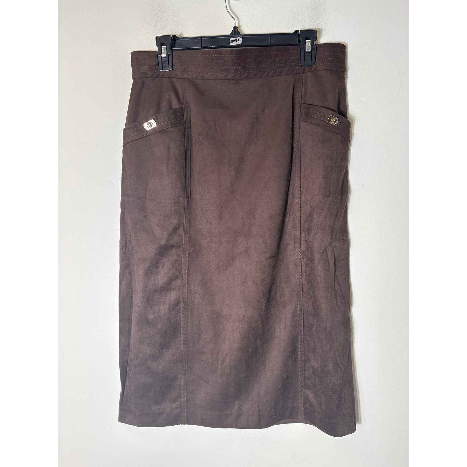 J. McLaughlin Brown Faux Suede Midi Pencil Skirt Sz 12