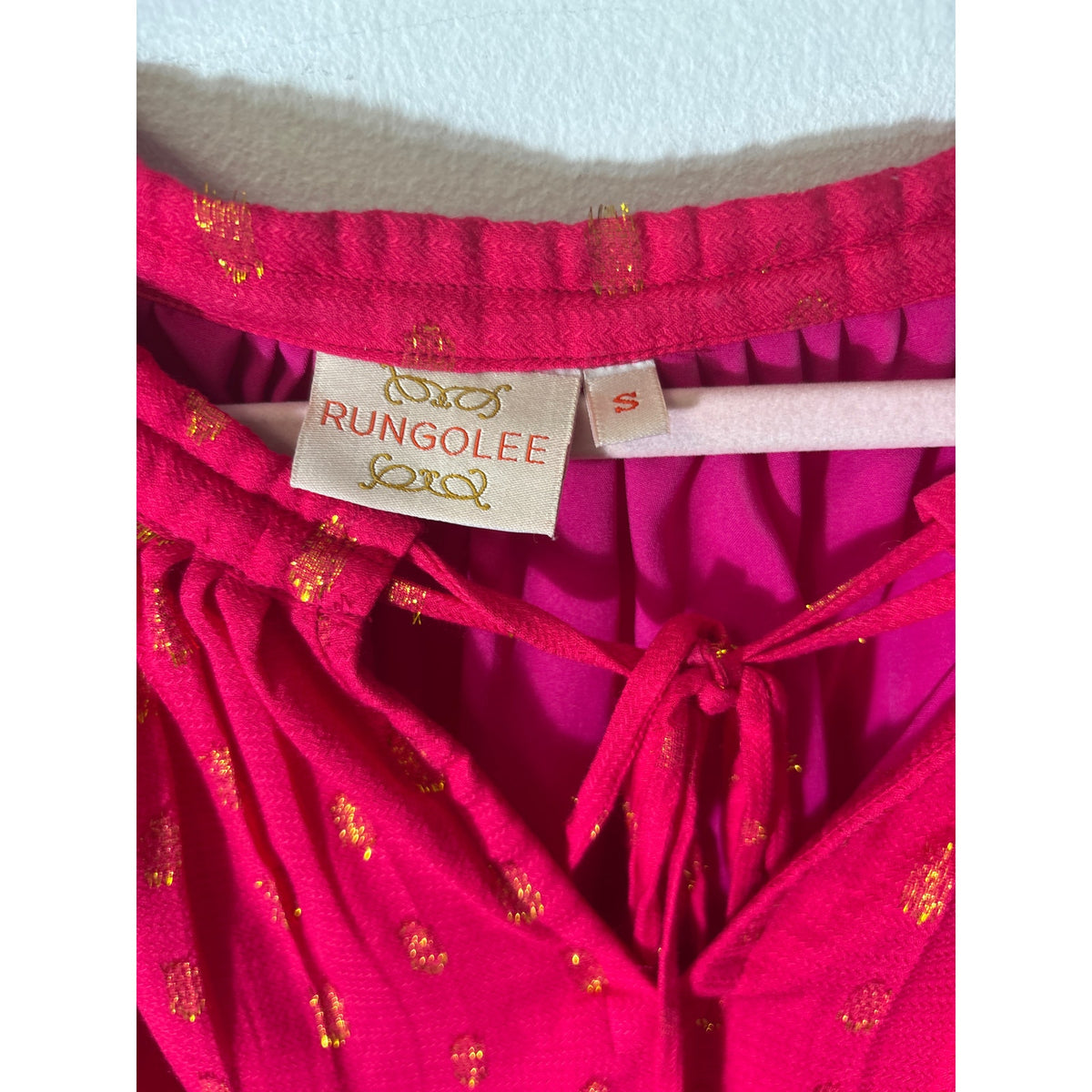 Rungolee Pink with Gold Eyelash Dots Blouse sz S