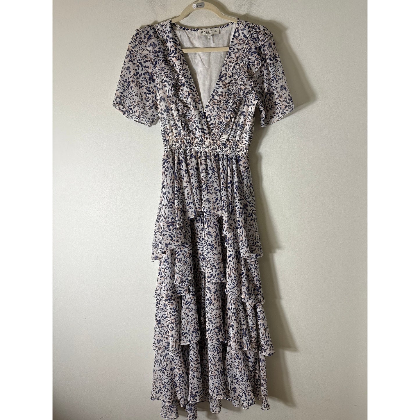 Hale Bob Purple Short Sleeve Layered Ruffle Maxi Dress Sz XS