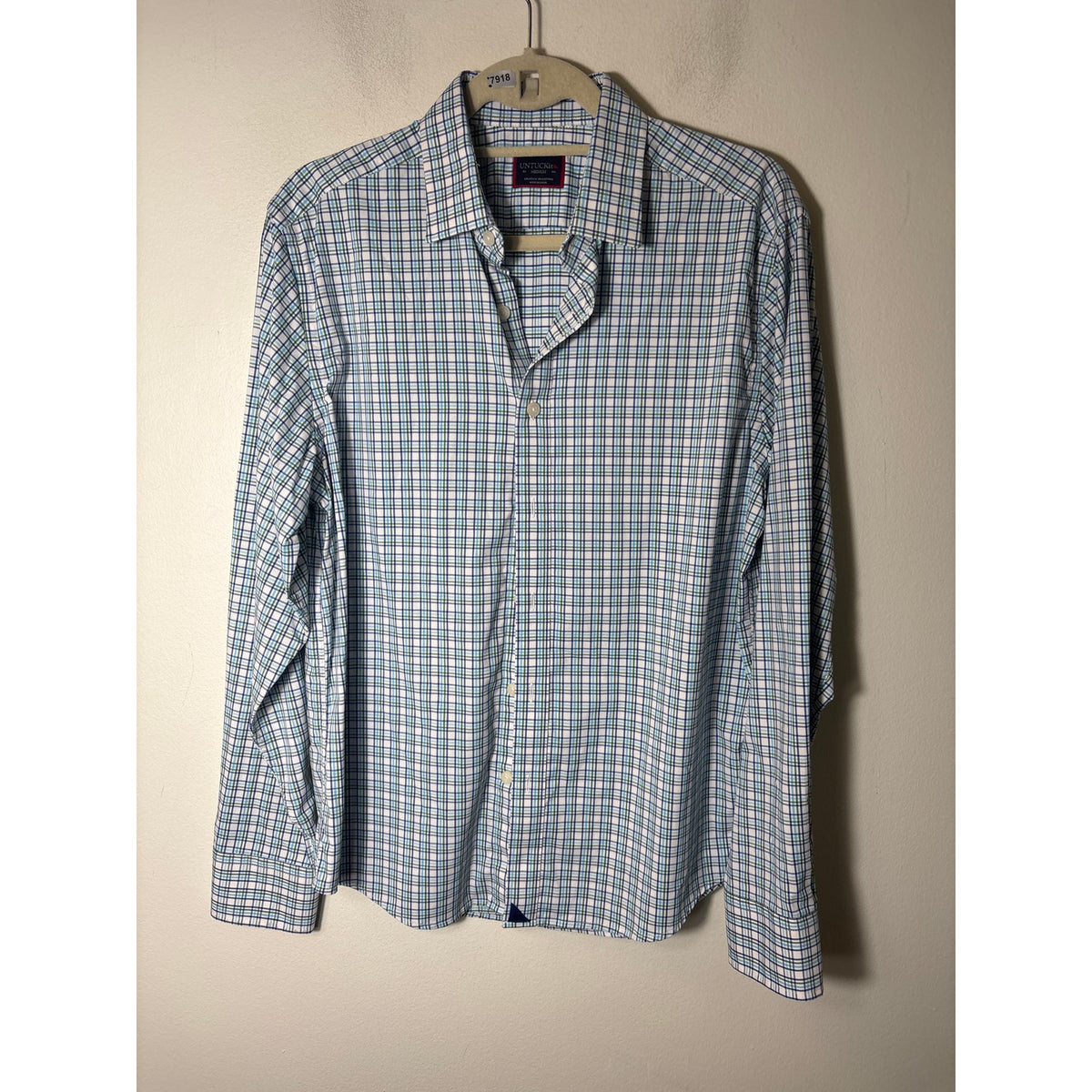 Men's Untuckit Green Purple Plaid Long Sleeve Button Down Shirt Sz M